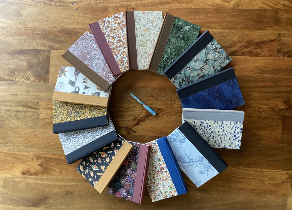 A collection of handmade journals.